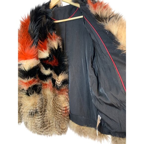 Womens  Free People Tribal Faux Fur Jacket Coat M Scarlet Red Combo EUC RY10395 - Picture 10 of 11